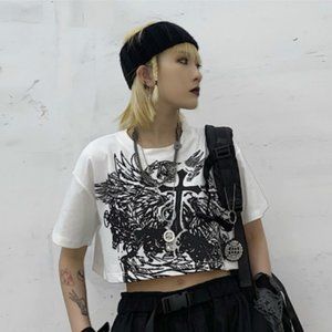 Gothic Style Crop Top T Shirt Grunge Tshirt Summer Harajuku Tee Croptop